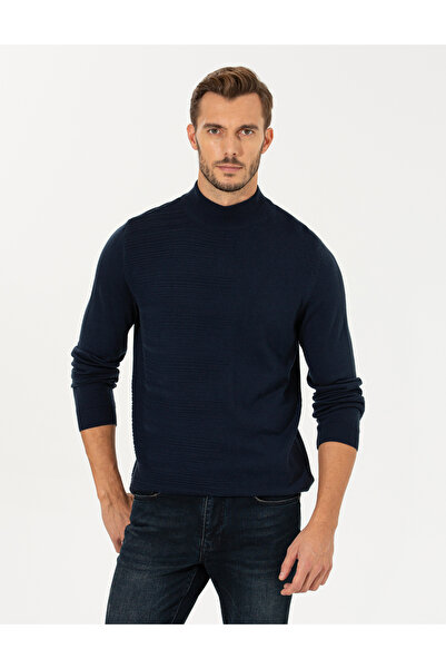 Pierre Cardin Navy Blue Melange Slim Fit Half Turtleneck Sweater 50258797-Vr120