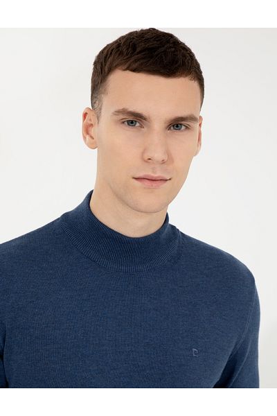 Pierre Cardin İndigo Melange Slim Fit Half Turtleneck Basic Πλεκτό Πουλόβερ 50256965-vr155