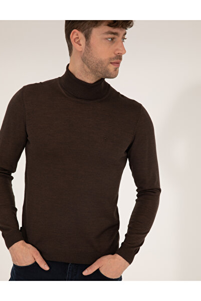Pierre Cardin Kahverengi Slim Fit Balıkçı Yaka Yün Karışımlı Basic Triko Kaza...