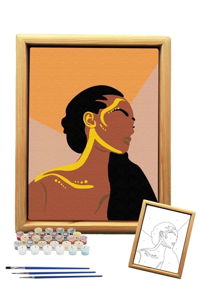 Tabdiko Sayılarla Minimalist Ahşap Çerçeveli Tablo Setleri 21 X 27 Cm Tuval Şasesine Gerili Kadın Portresi