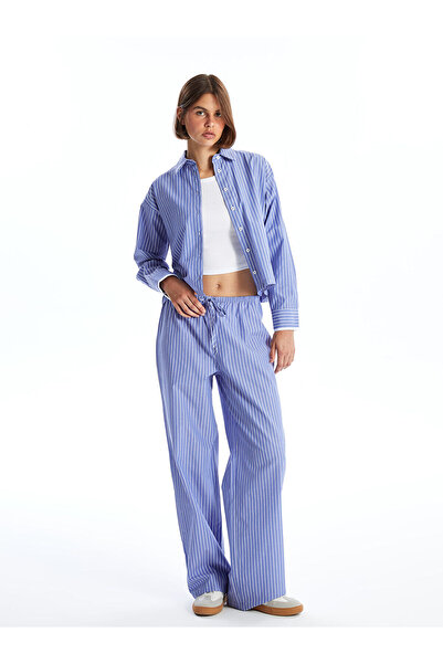 LC Waikiki Bequeme, geformte, elastische Taille, gestreifte Damenhose