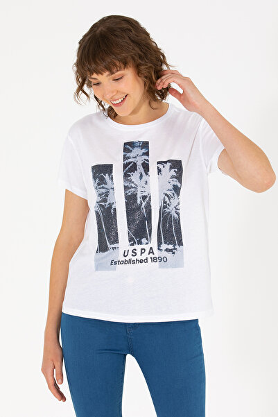 U.S. Polo Assn. Kadın Beyaz Bisiklet Yaka Tişört 50262937-VR013