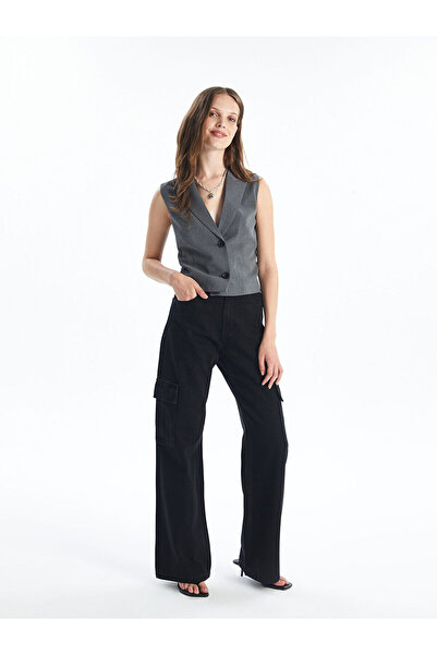 LC Waikiki Black Wideleg Women's Cargo Jean Trousers