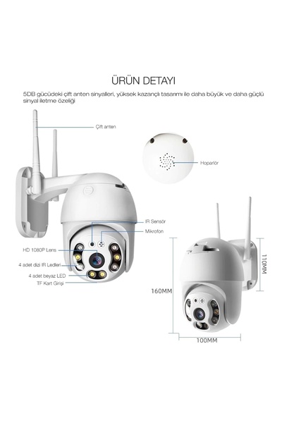 Mbois 360 Dönebilen Kablosuz Wifi Ip Kamera Speed Dome 1080p Fullhd Gece Görü...