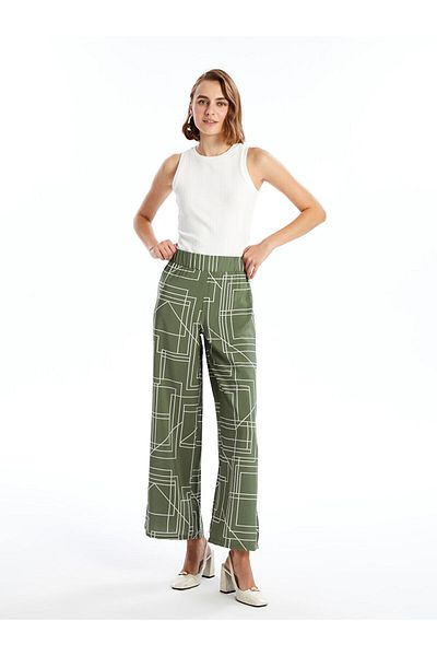 LC Waikiki LCW Gemusterte Damenhose mit weitem Bein und elastischem Bund