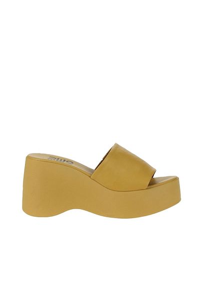 Bueno Shoes Papuci de damă cu toc cu pană din piele galbenă - 01wy9000