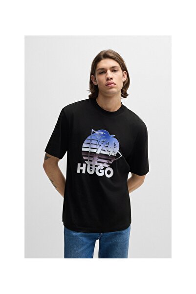 HUGO Logo Desenli Pamuklu Penye Tişört