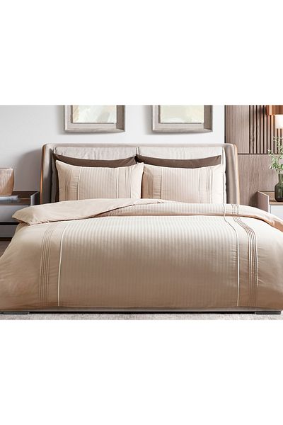Madame Coco King Size Ribbed Duvet Cover - Beige