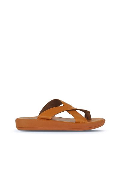 Bueno Shoes Orange Leather Women's Flip Flops 01Wy2308