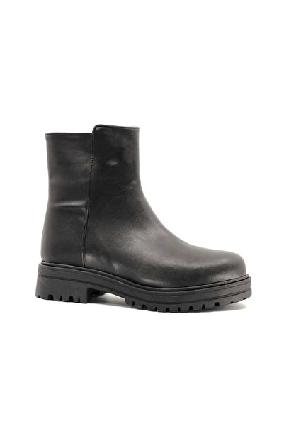 Footed 2295 Rubber Flat Sole Women's Boots BLACK