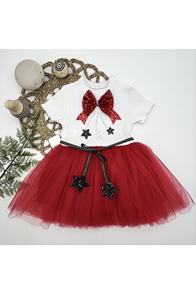 DENİZCİK 1-2-3 Yaş Payetli Yıldız Nakışlı Astarlı Etek Kız Bebek Tütü Elbisesi
