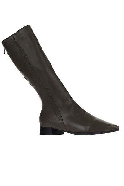 Bueno Shoes Γυναικείες φλατ μπότες από δέρμα χακί - 01wr3010