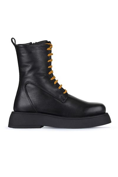 Bueno Shoes Δερμάτινες γυναικείες μπότες - Μαύρο κίτρινο, ίσιο κόψιμο, 01wz6401