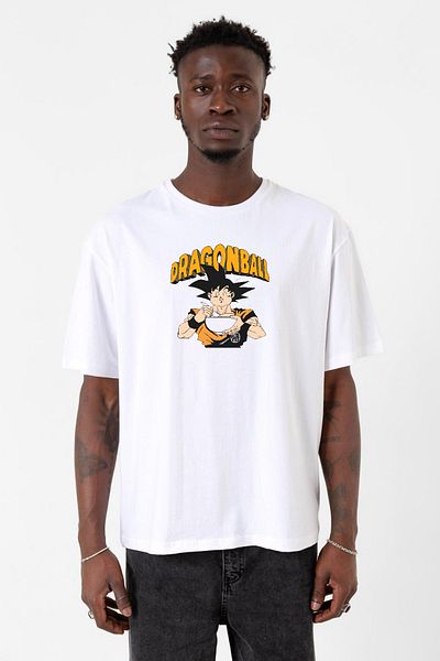Tshirthane Dragon Ball Z Anime Goku που τρώει Ramen Λευκό ανδρικό μπλουζάκι μεγάλου μεγέθους