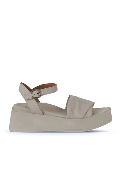 Bueno Shoes Sandale de damă din piele crem cu toc cu pană - 01wy5909