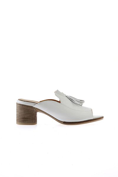 Bueno Shoes 01wu10800ModelWhite Leather Women's Heeled Slippers
