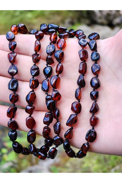 Kehribar Sarayı Drop Amber Unisex Necklace 50 Cm Bright Cherry Color
