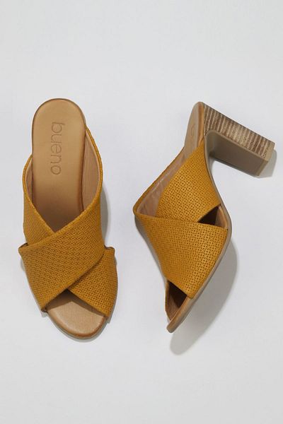 Bueno Shoes Papuci de damă din piele cu toc - Galben 01wn4303