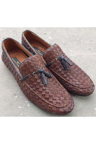 MARCOMEN 609-203 Men's Genuine Leather Knitted Loafer Shoes