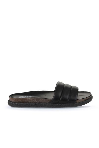 Bueno Shoes Черни кожени дамски чехли - плосък дизайн 01wu4710