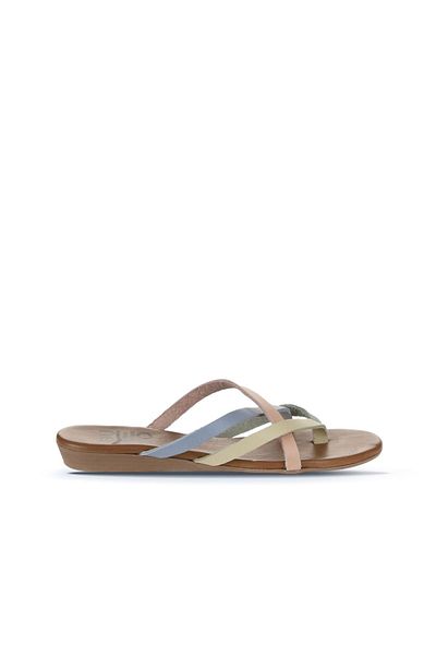 Bueno Shoes Χακί δερμάτινες γυναικείες σαγιονάρες - Multi 01wu7458