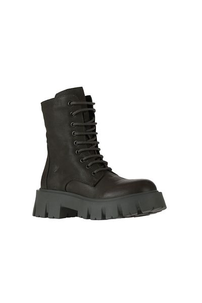 Bueno Shoes Γυναικείες δερμάτινες μπότες με τακούνι χακί - 01wv4601