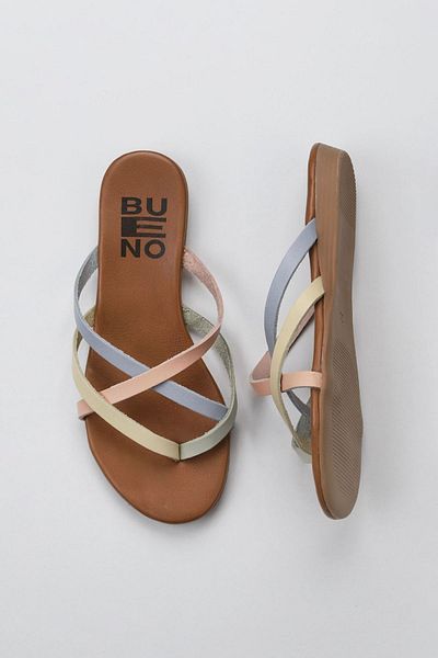 Bueno Shoes Χακί δερμάτινες γυναικείες σαγιονάρες - Multi 01wu7458