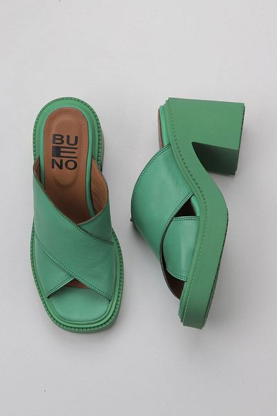 Bueno Shoes Papuci de damă din piele verde închis cu toc - 01wy12703