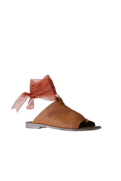 Bueno Shoes Tan Δερμάτινα Γυναικεία Σανδάλια Σαγιονάρες - 01wn5008