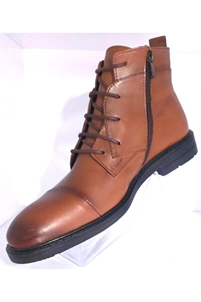 BAGSSHOES Int2023k-022 Ανδρικές μπότες από γνήσιο δέρμα Tan Classic με φερμουάρ