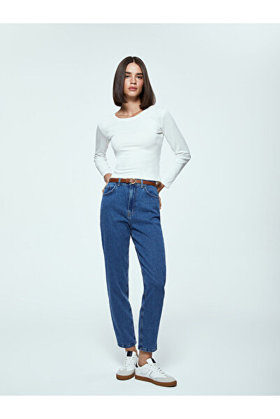 LC Waikiki Belted Waist Mom Fit Women's Jean Trousers