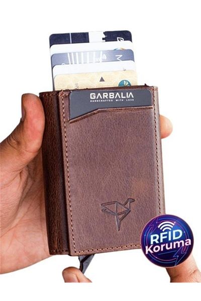 Garbalia Nentes Leather Mechanized Men's Card Holder-tan