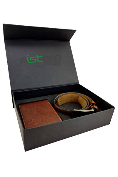 sistem Schalke Набір з натуральної шкіри: ремінь та гаманець - Taba