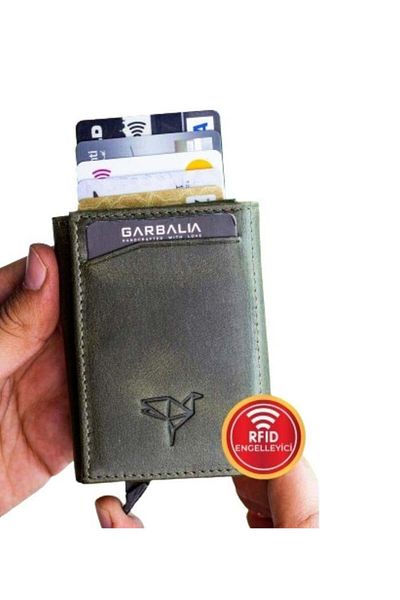 Garbalia Nentes leather mechanism men's card holder - green