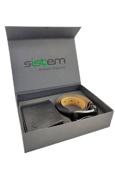 sistem Medrıd Натуральна шкіра Ремінь Гаманець Набір-Чорний