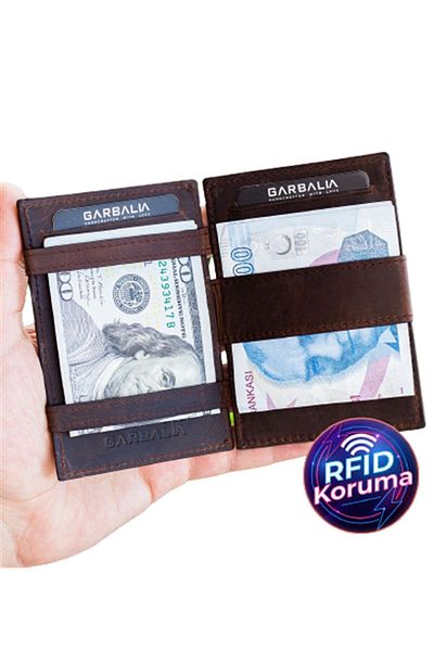 Garbalia Magic Hakiki Deri Rfıd Engelleyici Unisex-kahverengi