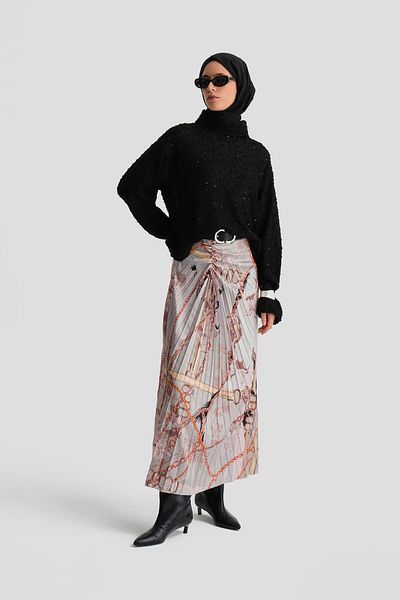 Armine Mink Patterned Vertical Gathered Skirt - 24K1711