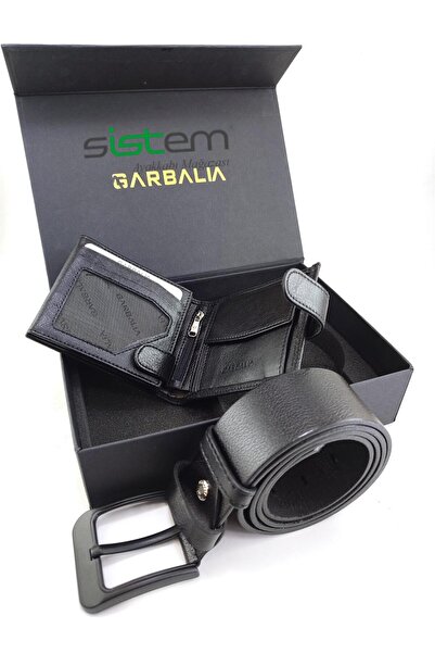 sistem Chelsea Hakiki Deri Kemer Cüzdan Set-Siyah