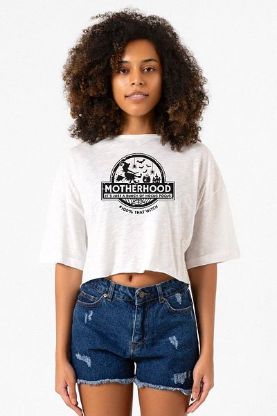 Tshirthane White Melted Crop T-Shirt - Motherhood Witch Women