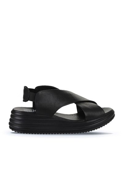 Bueno Shoes Sandale de damă din piele neagră cu toc cu pană - 01wy5703