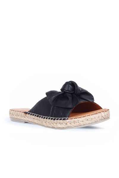 Bueno Shoes Μαύρες δερμάτινες γυναικείες παντόφλες Espadrille - 01wl4605