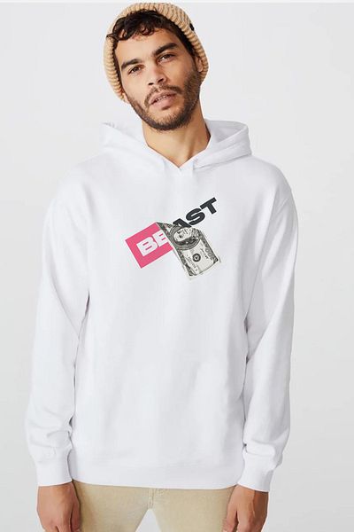 Tshirthane Мъжки суитшърт с качулка Mr Beast Dollar Bill White 3ip