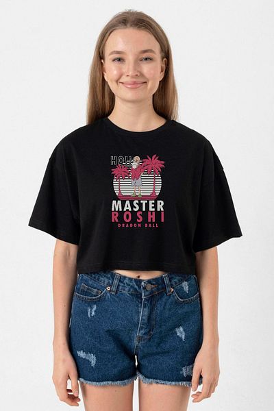 Tshirthane Dragon Ball Z Anime Master Roshi Ho!!Black Women's Crop T-shirt
