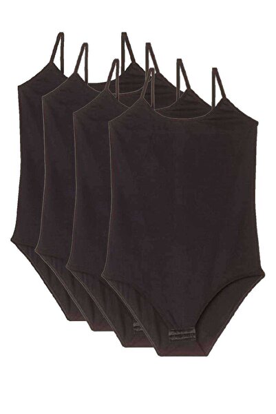 Royaleks Women's Snap-On Bodysuit with 4 Rope Straps Black