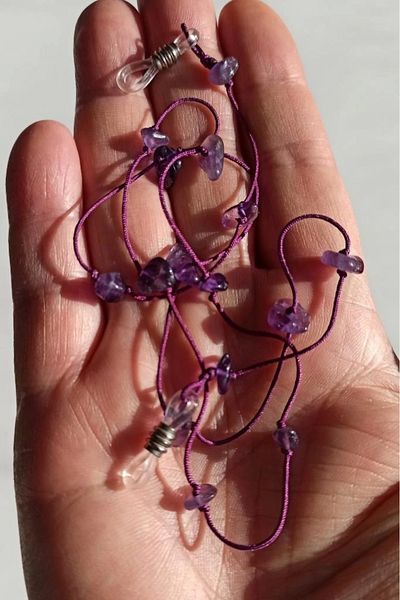 Pozitif Doğal Taş Natural Amethyst Stone Glasses String 129-3