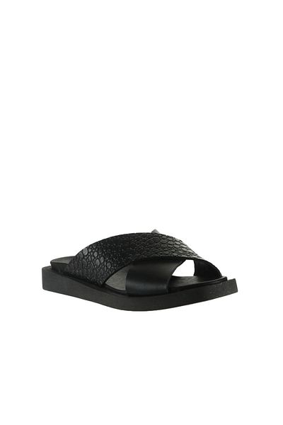 Bueno Shoes Γυναικείες μαύρες δερμάτινες φλατ παντόφλες - 01ws2817