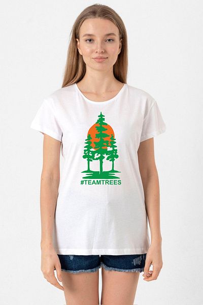 Tshirthane Mr Beast Team Trees White Women's Bicycle Collar T-shirt