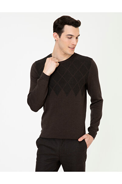 Pierre Cardin Açık Kahverengi Slim Fit Bisiklet Yaka Triko Kazak 50241457-VR160