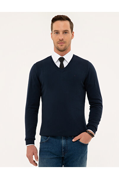 Pierre Cardin Μπλε ναυτικό, στενή γραμμή, πουλόβερ με λαιμόκοψη V, βασικό πλε...