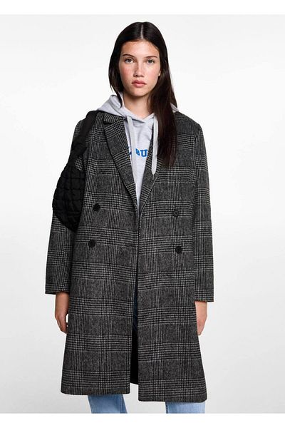Mango Teen Checkered Long Woolen Coat